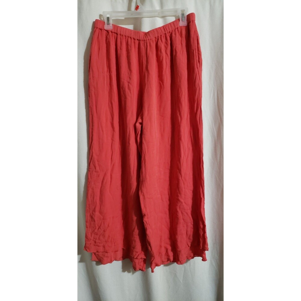 Coldwater Creek Coral Rayon Wide Leg Cropped Layered Pants Womens Medium Pull On